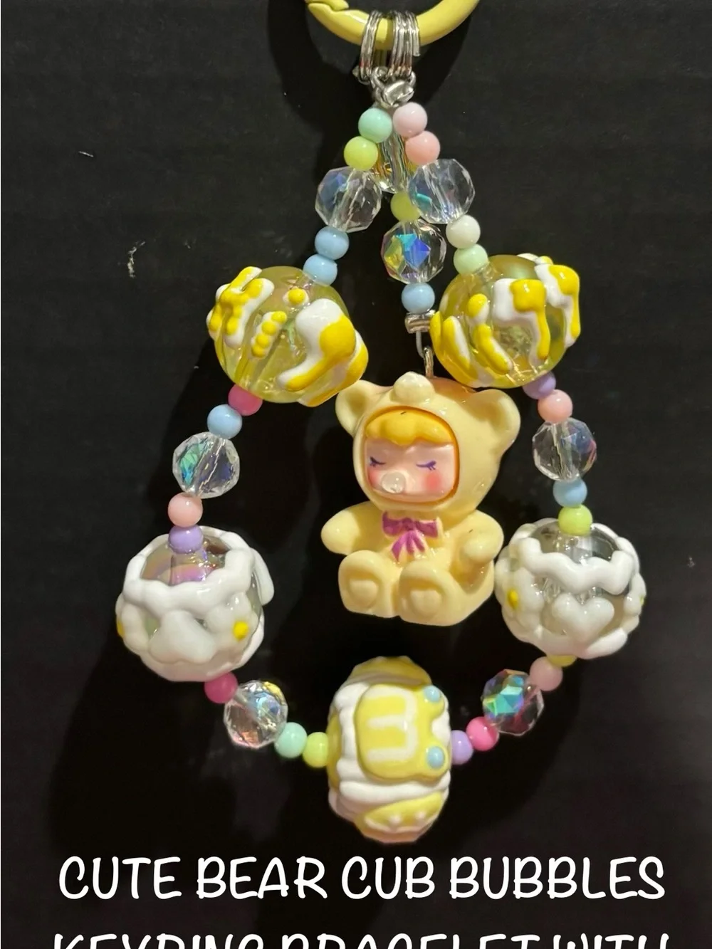Cute Bear Bubble Phone Bracelet Land-yard Keyring Set of 2 - Yellow & Black
